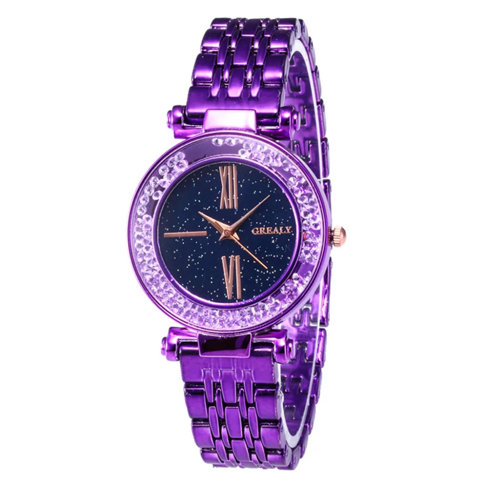 

Grealy Luxury Reloj mujer Clock Stainless Steel Band Retro Starry sky Dial Ladies Watches Quartz Wrist Diamond Women's Watch B50