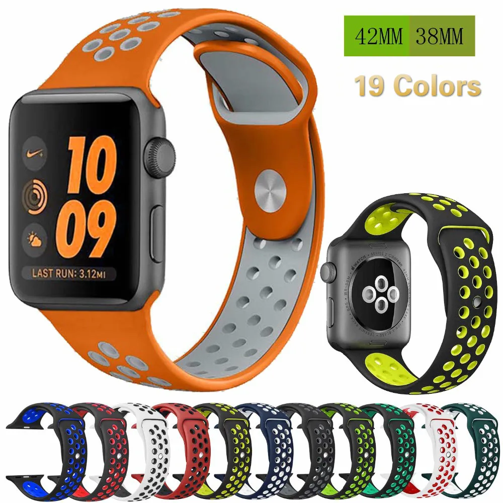 Большая распродажа спортивный силиконовый ремешок для apple watch 42 мм 38 40 44 браслет