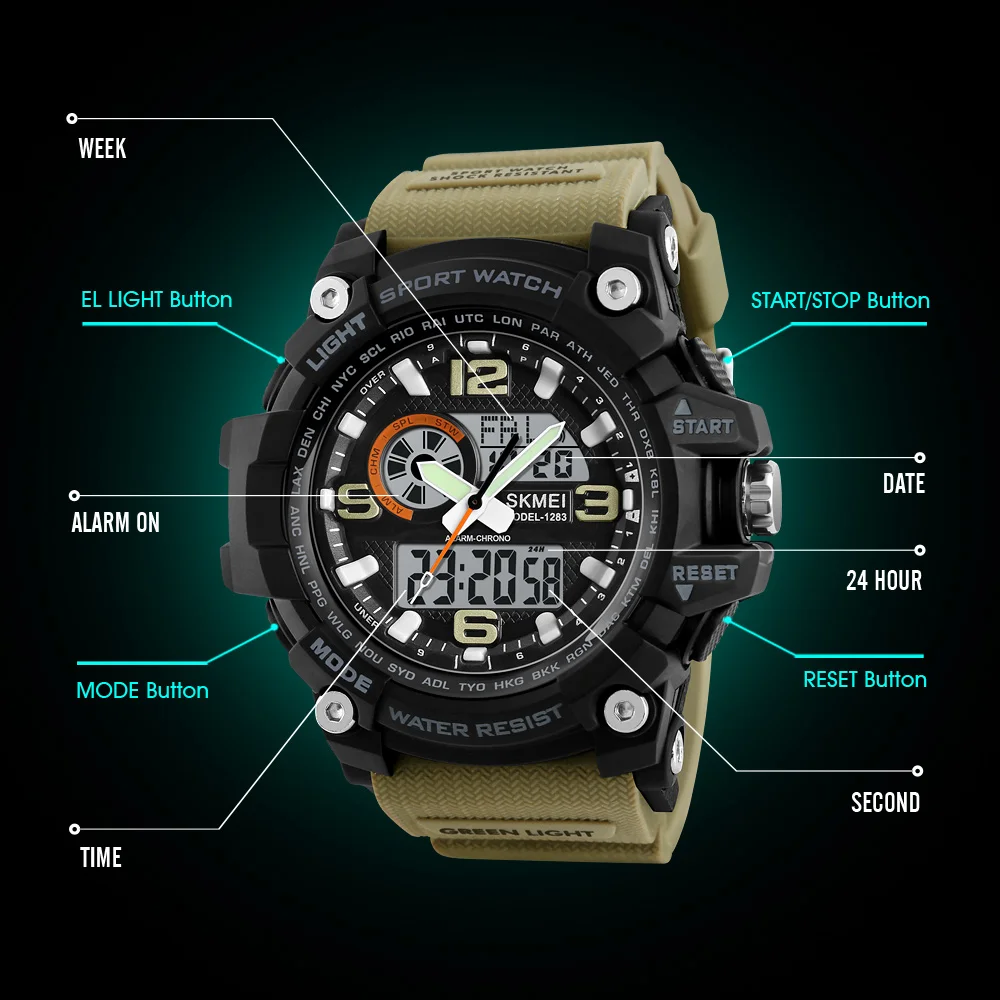 SKMEI Новые S Shock мужские спортивные часы с большим циферблатом кварцевые цифровые
