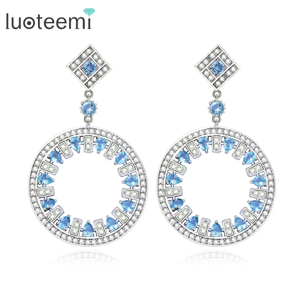 LUOTEEMI Exclusively Light Blue Teardrop Zircon Paved Big Circle Dangle Earrings For Women Fashion Jewelry Brincos Gift
LUOTEEMI Exclusively Light Blue Teardrop Zircon Paved Big Circle Dangle Earrings For Women Fashion Jewelry Brincos Gift