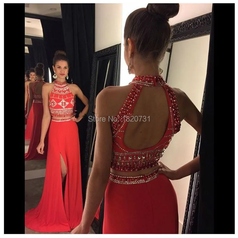 Long Prom Dresses 2020 High Neck Sleeveless Backless Sweep Train Split Side Chiffon with Crystal Beading Party Gown Formal Dress
Long Prom Dresses 2020 High Neck Sleeveless Backless Sweep Train Split Side Chiffon with Crystal Beading Party Gown Formal Dress