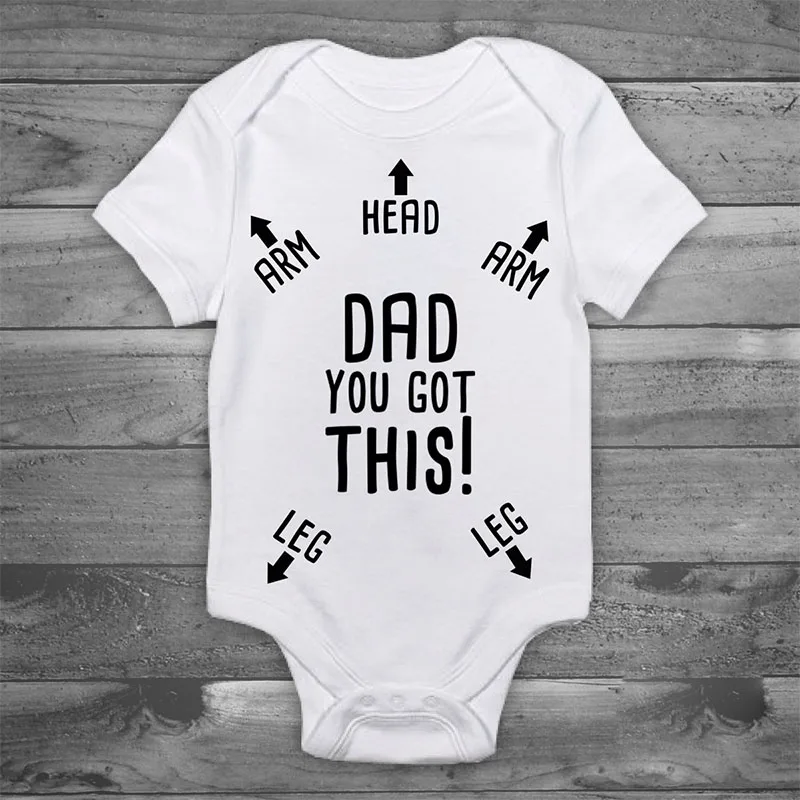 

DERMSPE 0-24M Infant Newborn Baby Boy Girl Short Sleeve Letter Print Dad You Got This Cotton Romper Outfits Summer Baby White