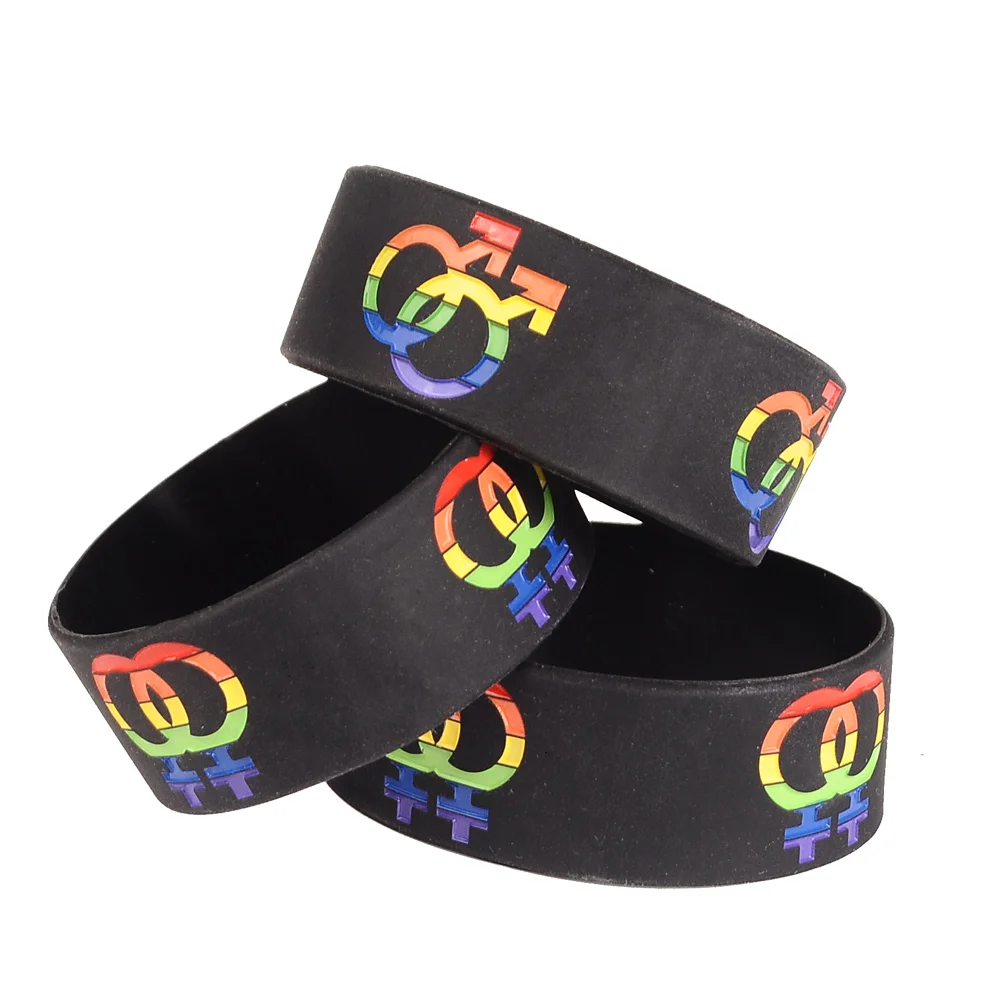 LGBT черный силиконовый браслет Радужный цвет геев и лесбиянок Знак для женщин