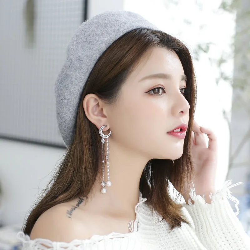 Bilincolor long tassel with pearl moon drop earring for women 
Bilincolor long tassel with pearl moon drop earring for women