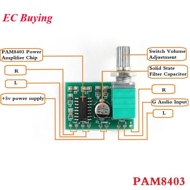 Плата усилителя PAM8403 Mini 5 в 8403 цифровая плата мощности 2 канала 3 Вт регулятор