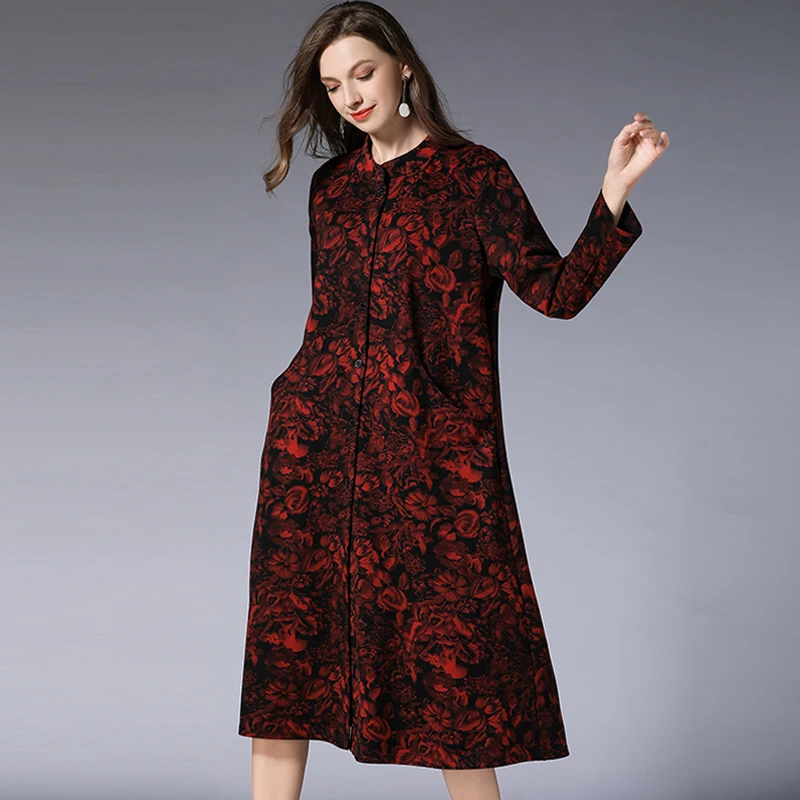 Cotton Basic Dress Winter Autumn Flower Print Plus Size Woman Casual All Match Single Breast Long Sleeve Brand Party Dresses 4xL
Cotton Basic Dress Winter Autumn Flower Print Plus Size Woman Casual All Match Single Breast Long Sleeve Brand Party Dresses 4xL