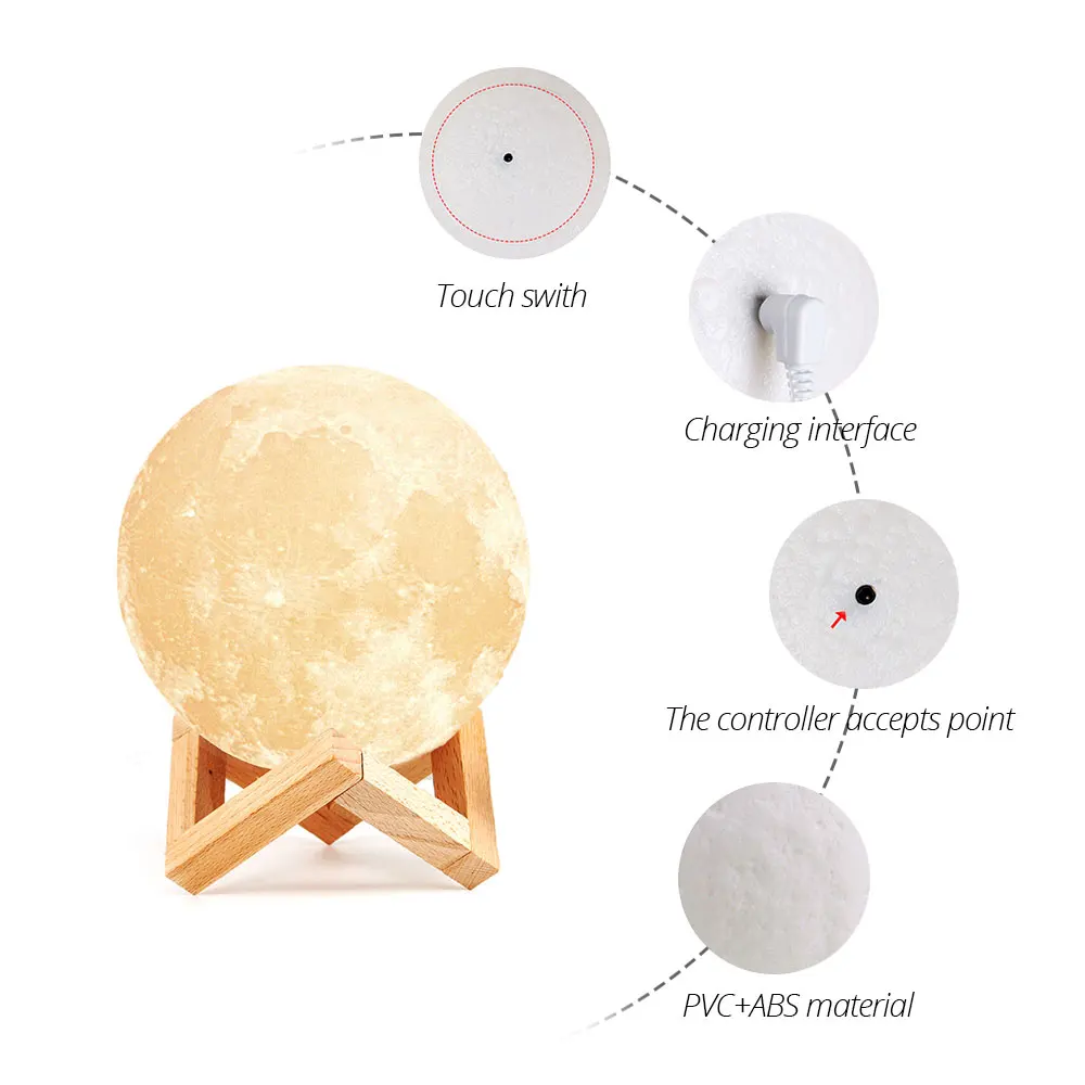 Vacamm LED 3D Printing Moon Lamp In Night Light 16 Color Change Touch Switch/Rechargeable 8/10/12/15/18/20cm 6Sizes Bedside Lamp
Vacamm LED 3D Printing Moon Lamp In Night Light 16 Color Change Touch Switch/Rechargeable 8/10/12/15/18/20cm 6Sizes Bedside Lamp