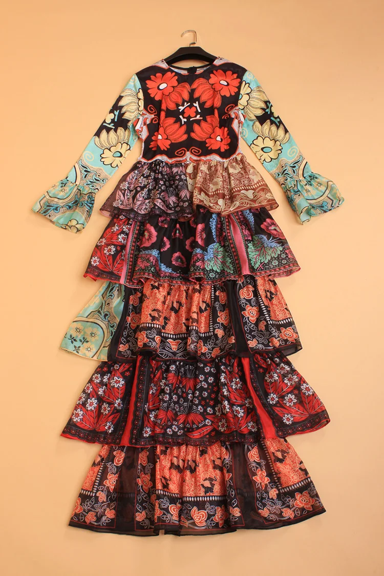 New Arrival Women's O Neck Long Sleeves Floral Printed Tiered Ruffles Layered Elegant Maxi Designer Runway Dresses
New Arrival Women's O Neck Long Sleeves Floral Printed Tiered Ruffles Layered Elegant Maxi Designer Runway Dresses
