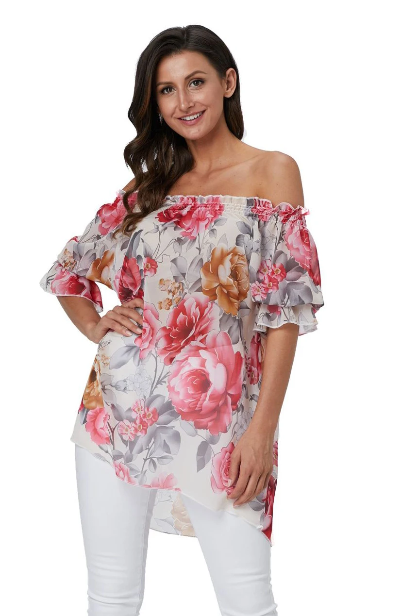 Baharcelin Female Summer Blouse Slash Neck Flare Sleeve Casual Blouse Printed big rose Chiffon Tops big Size Clothing
Baharcelin Female Summer Blouse Slash Neck Flare Sleeve Casual Blouse Printed big rose Chiffon Tops big Size Clothing