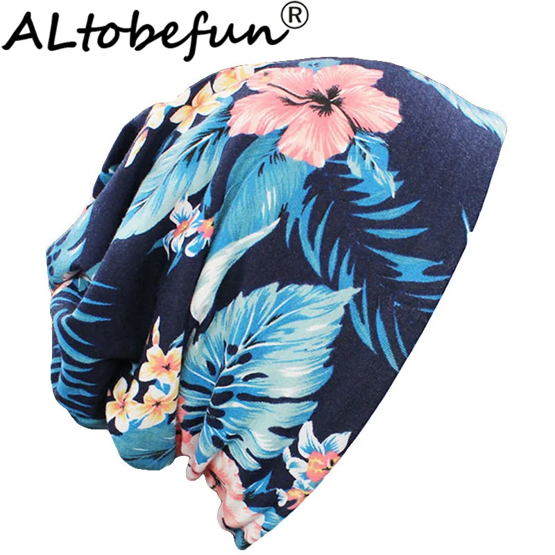 

ALTOBEFUN Brand Autumn And Winter Ladies Dual-use Hats For Women thin Floral Design Skullies And Beanies Scarf Face Mask AHT118