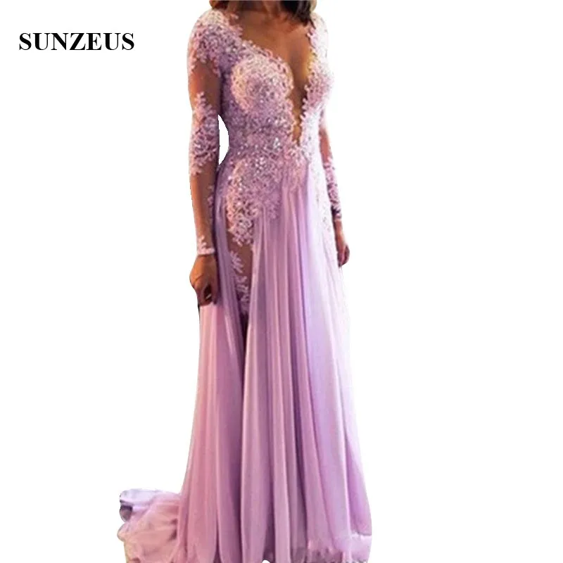 Appliques Illusion Sexy Prom Gowns With Long Sleeves Deep V-neck Beaded Party Gowns Chiffon Long Women Dress vestidos de gala
Appliques Illusion Sexy Prom Gowns With Long Sleeves Deep V-neck Beaded Party Gowns Chiffon Long Women Dress vestidos de gala