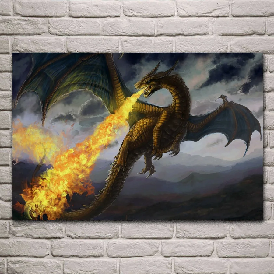 

Fire Dragon wings fantasy monster creature artwork posters on the wall picture home living room decoration for bedroom MC500