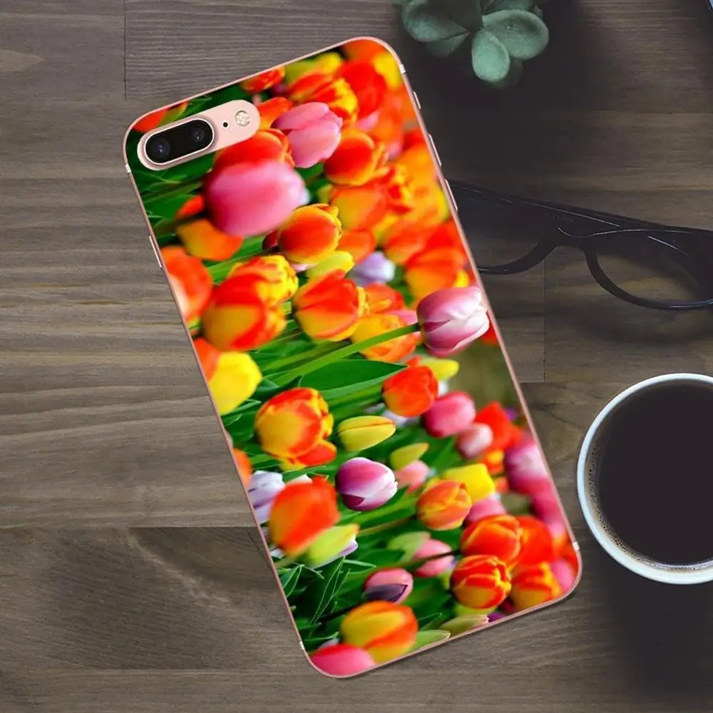 Синие весенние цветные тюльпаны мягкий силикагель для Apple iPhone 4 4S 5 5C SE 6 6S 7 8 Plus X Galaxy