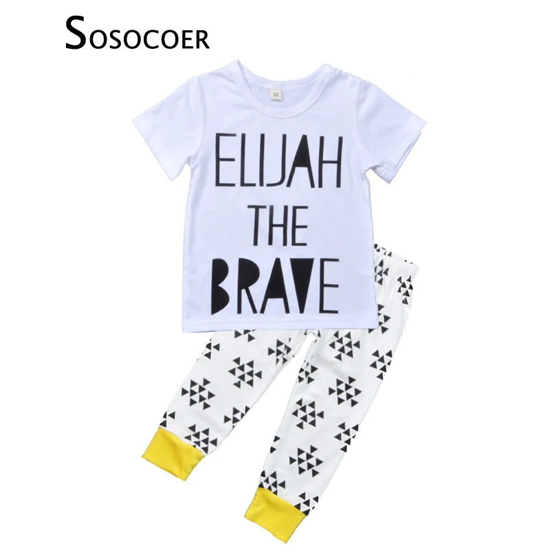 SOSOCOER Baby Boy Clothing Sets Summer Short-sleeve T-shirts+Triangle Pants 2pcs Letter Elijah The Brave Kids Girl Clothes Set
SOSOCOER Baby Boy Clothing Sets Summer Short-sleeve T-shirts+Triangle Pants 2pcs Letter Elijah The Brave Kids Girl Clothes Set