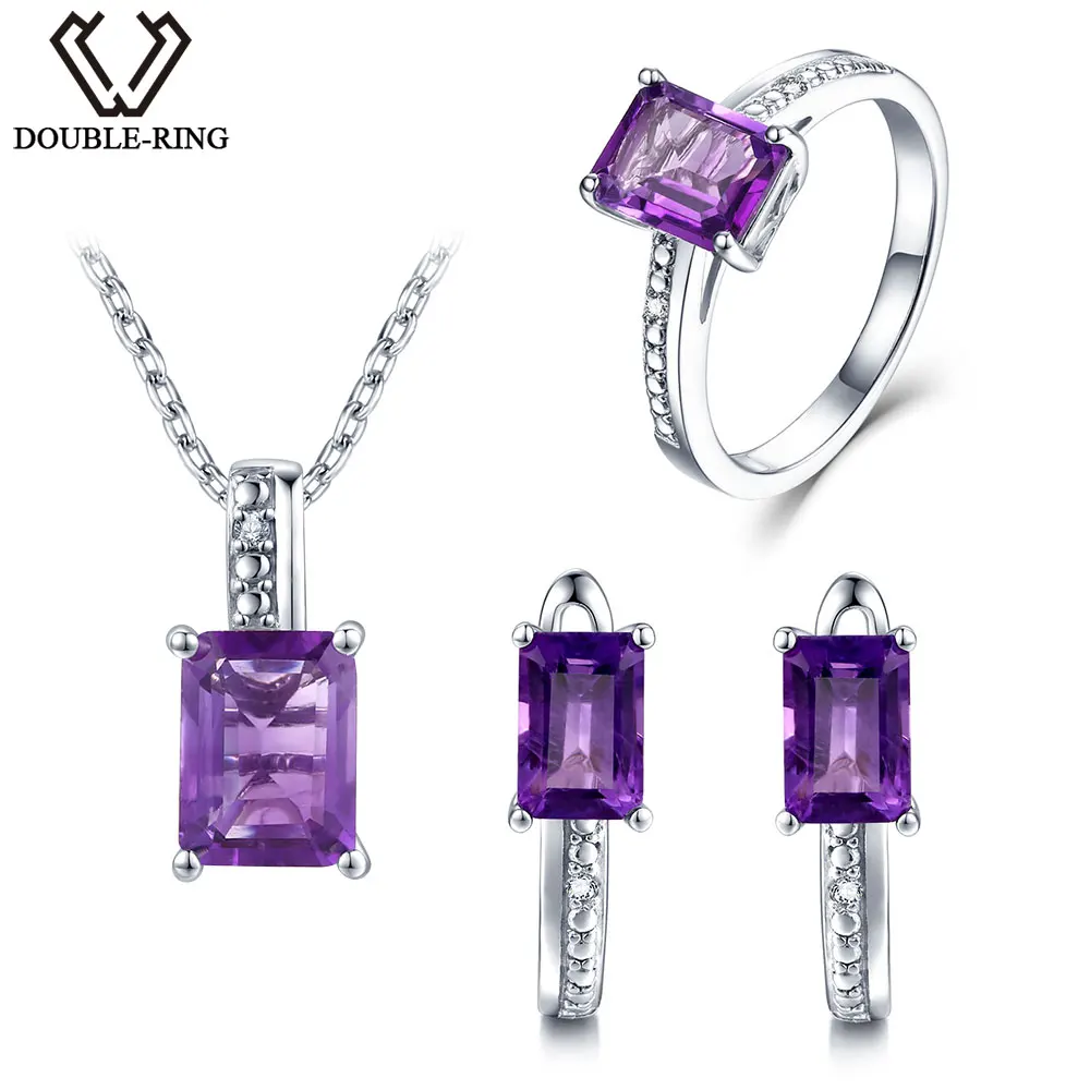 DOUBLE-R Natural Diamond Wedding Jewelry Sets Women 4.45ct Real Amethyst Earring Ring 925 Sterling Silver Necklace Pendant Gift
DOUBLE-R Natural Diamond Wedding Jewelry Sets Women 4.45ct Real Amethyst Earring Ring 925 Sterling Silver Necklace Pendant Gift