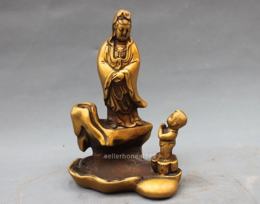 19 см тибетская бронзовая буддистская статуя бодхисаттвы для мальчиков поклонение Гуаньинь 
19 см тибетская бронзовая буддистская статуя бодхисаттвы для мальчиков поклонение Гуаньинь