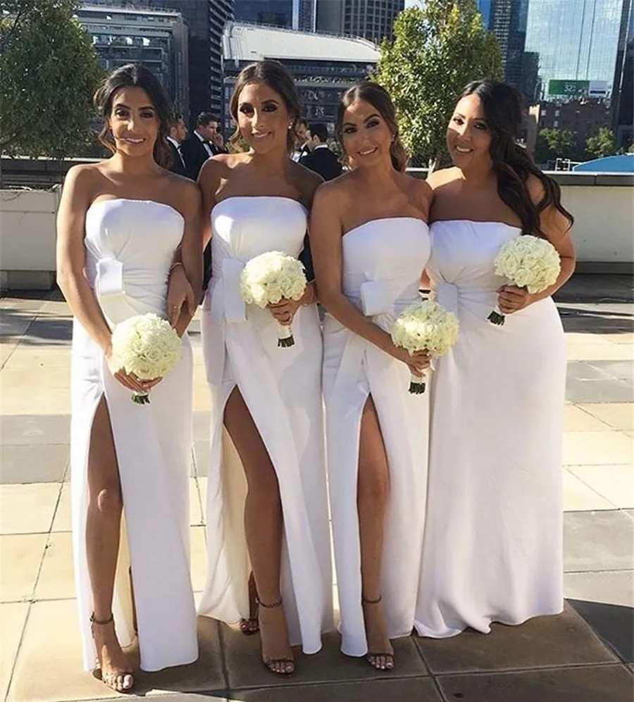 Charming White Long Bridesmaid Dresses Strapless Sleeveless High Split Sexy Wedding Party Gowns 2019 Cheap Maid Of Honor Dress
Charming White Long Bridesmaid Dresses Strapless Sleeveless High Split Sexy Wedding Party Gowns 2019 Cheap Maid Of Honor Dress