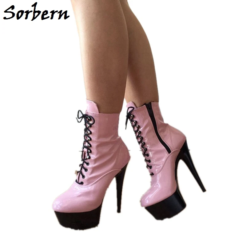 

Sorbern Cross-Tied Zipper Ankle Boots 15Cm Spike Heels Round Toe Custom Color Designer Shoes Women Fashion Boots Of The Women
