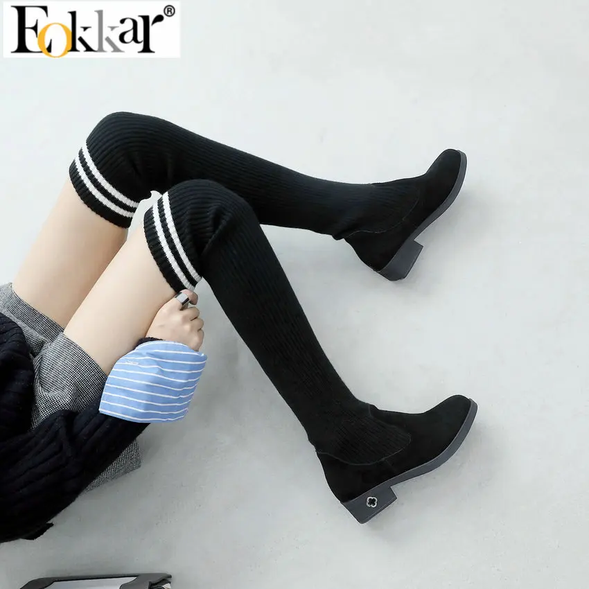 Eokkar 2020 Low Heels Knitting Over The Knee High Boots Thick Heel Slip On Elastic Thigh High Boots Black Winter Shoe Size 34-43
Eokkar 2020 Low Heels Knitting Over The Knee High Boots Thick Heel Slip On Elastic Thigh High Boots Black Winter Shoe Size 34-43