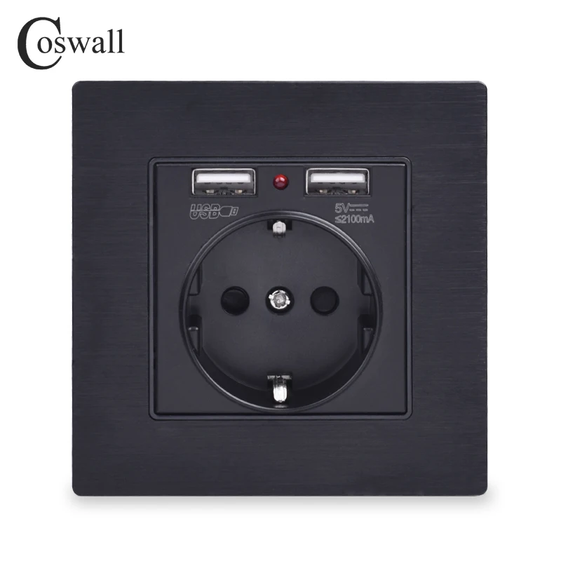 Coswall Black Aluminum Metal Panel Dual USB Charging Port 2.1A 16A Russia Spain Wall Socket EU Power Outlet R12 Series
Coswall Black Aluminum Metal Panel Dual USB Charging Port 2.1A 16A Russia Spain Wall Socket EU Power Outlet R12 Series