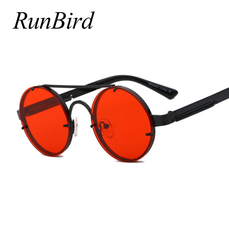 

RunBird Retro SteamPunk Sunglasses Men Brand Designer Red Round Sun Glasses For Women Vintage Metal Sunglass UV400 Shades 1156R