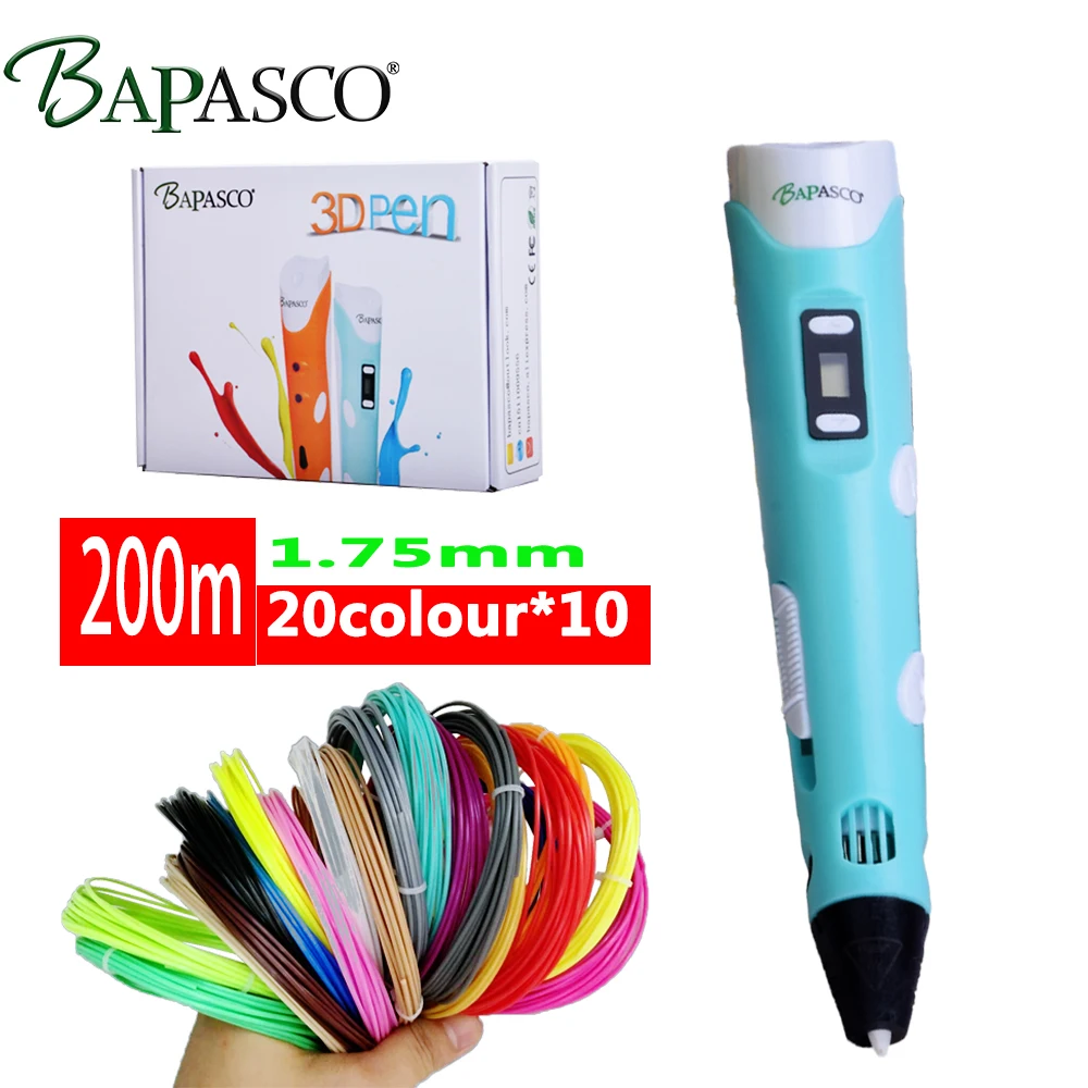 BAPASCO 3d ручки + 20 цветов * м 10 ABS нити (200 м) 3 d Ручка модель Рисунок ручка печать лучший