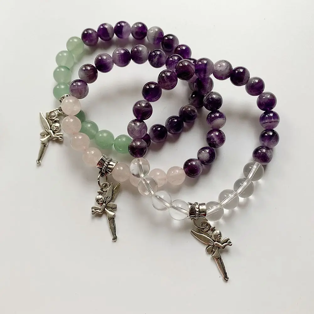 8MM Natural Clear Purple Quartz Pink Crystal Beads Aventurine Stone Tibetan Silver Angel Fairy Charm Pendant Bracelet 1pc
8MM Natural Clear Purple Quartz Pink Crystal Beads Aventurine Stone Tibetan Silver Angel Fairy Charm Pendant Bracelet 1pc