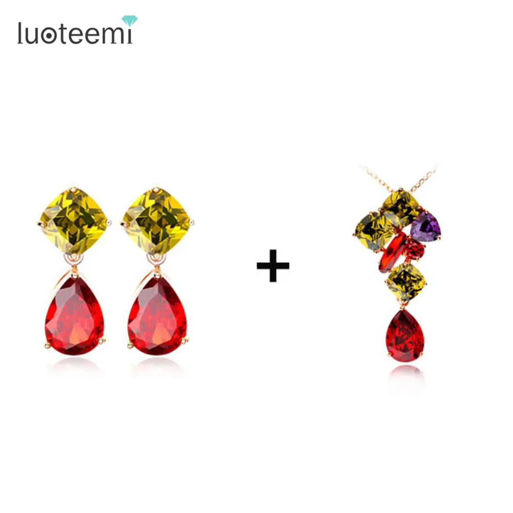 LUOTEEMI Mona Lisa Items Multi-Color Cubic Zirconia Rose/ Champagne Gold-Color Necklaces Earring Set Women Luxury Jewelry
LUOTEEMI Mona Lisa Items Multi-Color Cubic Zirconia Rose/ Champagne Gold-Color Necklaces Earring Set Women Luxury Jewelry