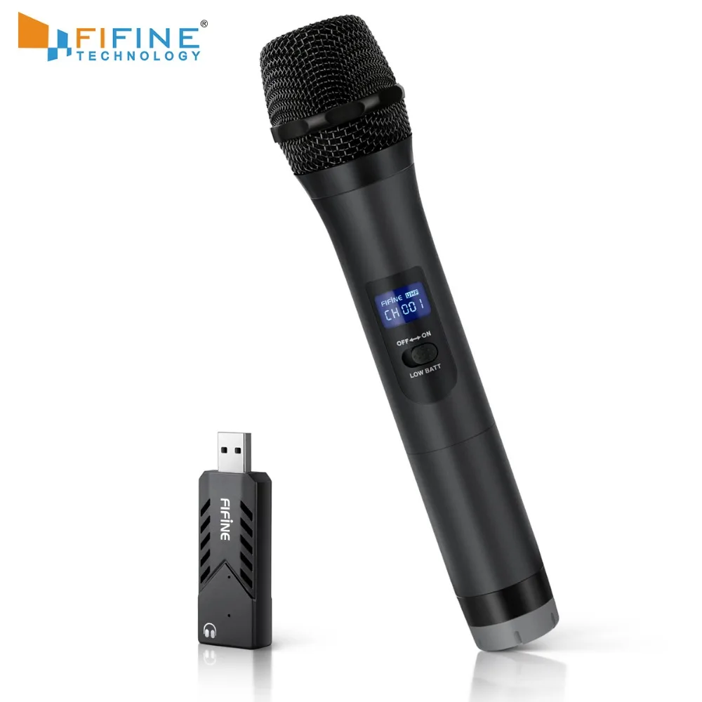FIFINE Wireless UHF Портативный динамический микрофон с выходом USB приемника для ноутбука
