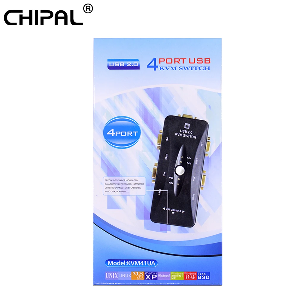 Фото CHIPAL 100 шт. 4 порта USB 2 0 KVM переключатель ручной 1920*1440 VGA SVGA разветвитель коробка для(Aliexpress на русском)