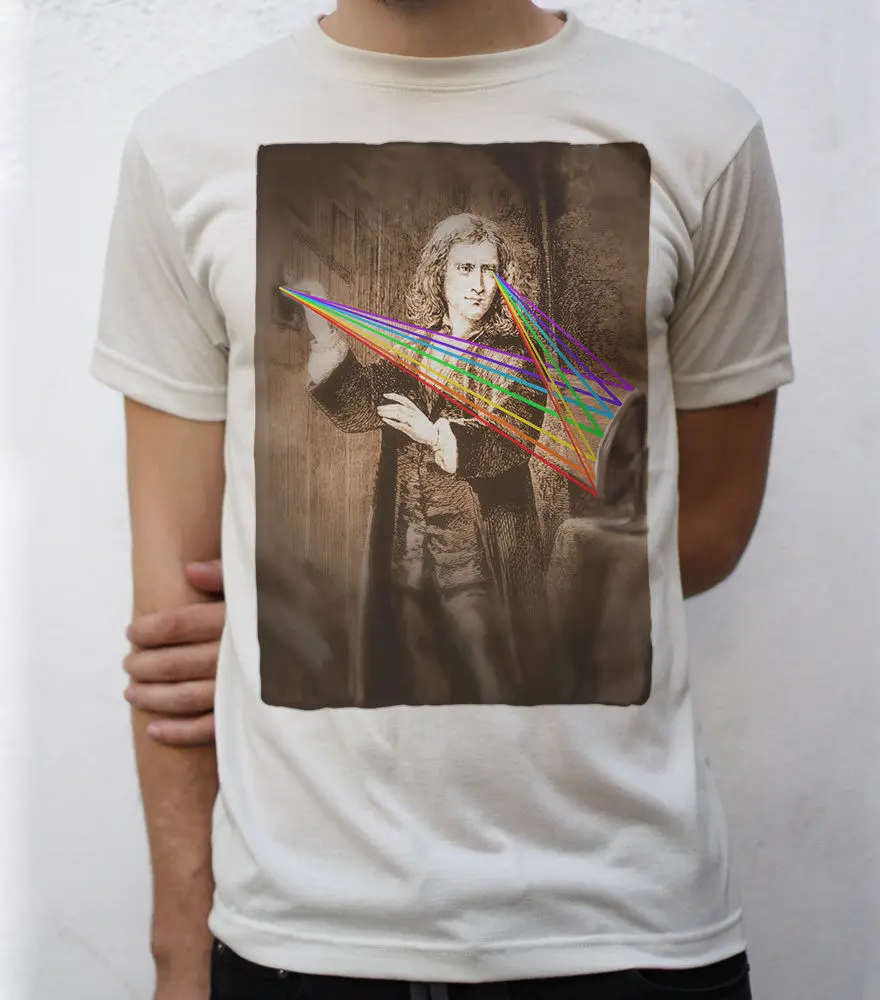 Дизайнерская футболка Isaac Newton призма разноцветный спектр дешевые футболки оптом