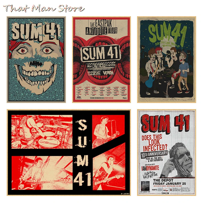 Художественная рок группа Sum 41 музыка ретро ностальгия крафт бумага Декоративные