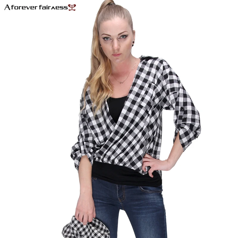 A Forever Spring Women Tops V-Neck Chest Cross Fold Casual Blouse Shirt Punk style Plaid Shirt Blusas Female Shirts AFF435
A Forever Spring Women Tops V-Neck Chest Cross Fold Casual Blouse Shirt Punk style Plaid Shirt Blusas Female Shirts AFF435