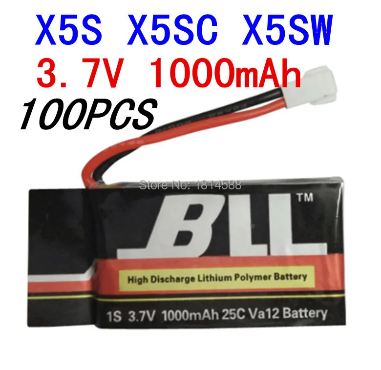 100PCS Syma X5SW X5SC X5S Spare Part 3.7V 1000Mah 25C Va32 Upgraded Lipo Battery
100PCS Syma X5SW X5SC X5S Spare Part 3.7V 1000Mah 25C Va32 Upgraded Lipo Battery
