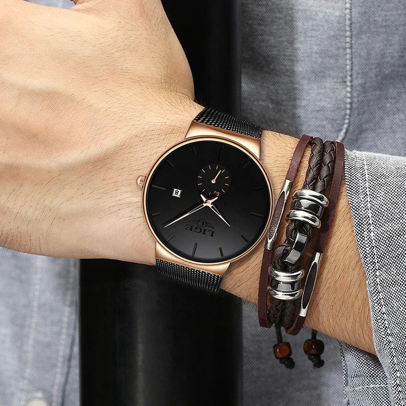 Часы Relojes Hombre LIGE Мужские кварцевые брендовые Роскошные ультратонкие
