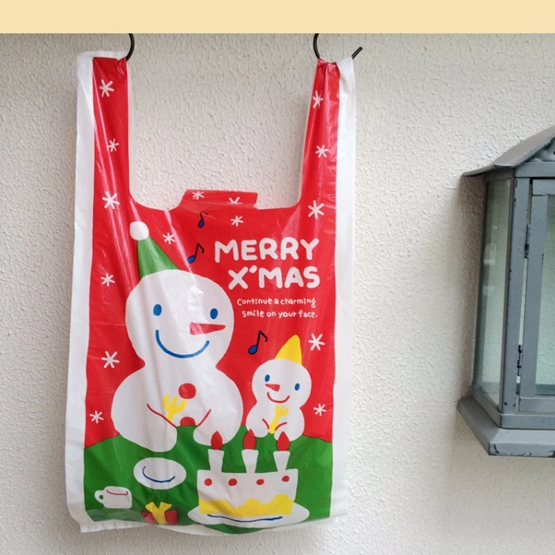 Zilue 100pcs/Lot 18x35cm/24x45cm Christmas Shopping Plastic Bag Handle Snowman Gift Home Storage Supplies | Дом и сад