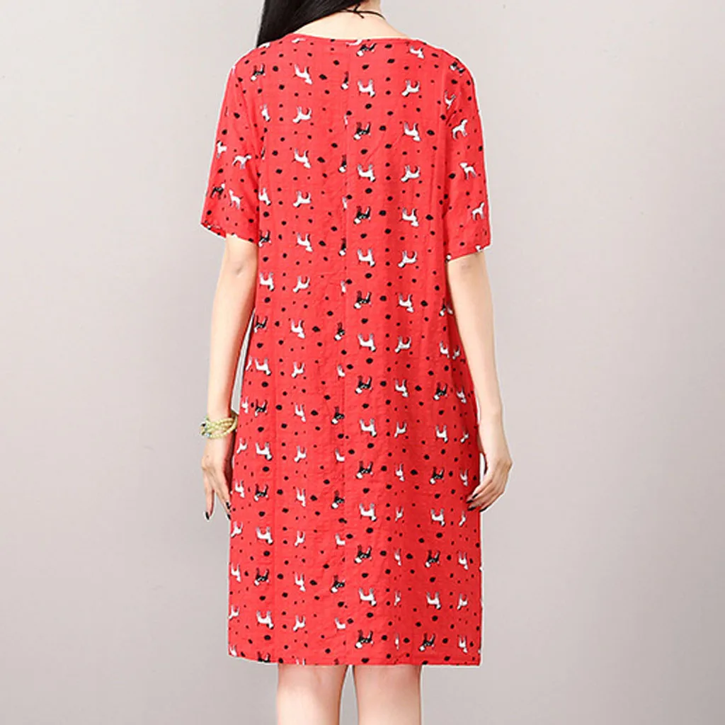Summer Beach Dress Sundress Dresses FemaleWomen Short Sleeve Printing Loose Casual Summer Cotton Linen Knee Length DressY515
Summer Beach Dress Sundress Dresses FemaleWomen Short Sleeve Printing Loose Casual Summer Cotton Linen Knee Length DressY515