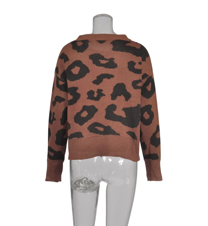 Осенний свитер для женщин leopard Тонкий повседневное круглый средства ухода за