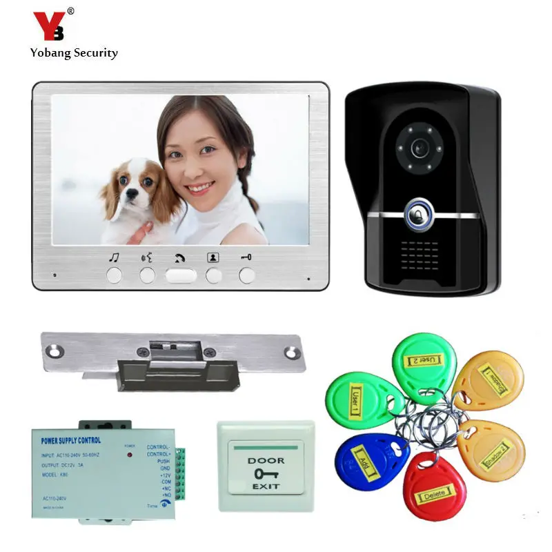 Yobang Security 7" Video Door Phone Intercom System RFID Access Doorbell Camera for 1 Family Apartment + Electric Strike Lock
Yobang Security 7" Video Door Phone Intercom System RFID Access Doorbell Camera for 1 Family Apartment + Electric Strike Lock