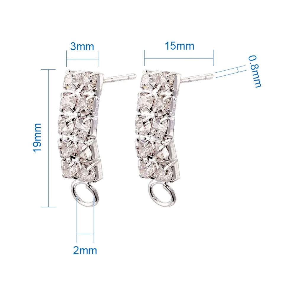 10 Pairs Silver Color Brass Crystal Grade A Rhinestones Ear Stud Components, Earring Posts, 19x3x15mm, Pin: 0.8mm, Hole: 2mm
10 Pairs Silver Color Brass Crystal Grade A Rhinestones Ear Stud Components, Earring Posts, 19x3x15mm, Pin: 0.8mm, Hole: 2mm