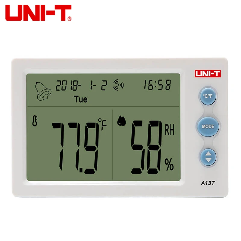 UNI-T A13T Digital Thermometer Hygrometer Alarm Clock Weather Station Indoor Outdoor Instrument Room Temperature Humidity Meter
UNI-T A13T Digital Thermometer Hygrometer Alarm Clock Weather Station Indoor Outdoor Instrument Room Temperature Humidity Meter