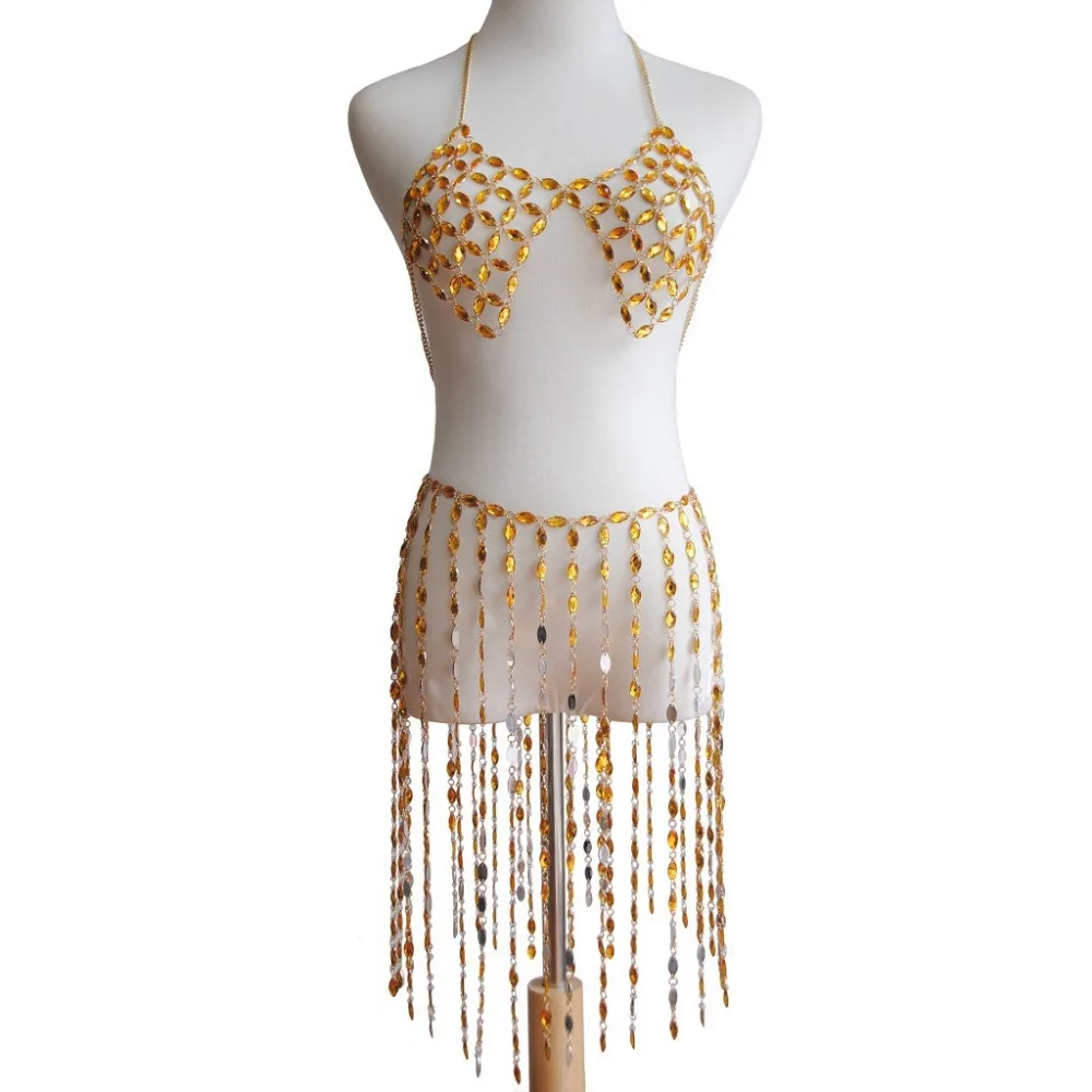 Yellow Colour Acrylic Crystal Bikini Bra Chain Women Sexy Body Chest Chain Harness Beach/Party/Club Necklace Body Jewelry
Yellow Colour Acrylic Crystal Bikini Bra Chain Women Sexy Body Chest Chain Harness Beach/Party/Club Necklace Body Jewelry