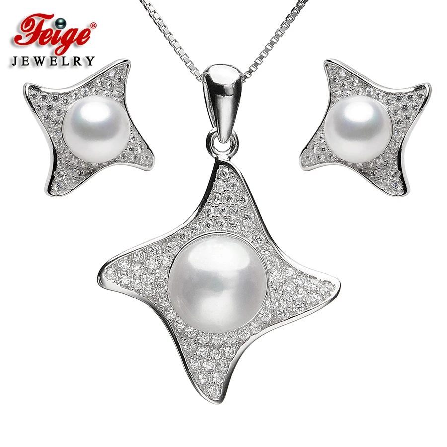 FEIGE Star-shaped Pearl Jewelry Sets White Freshwater Pearl Pendant Necklace And Earrings Sets 925 Sterling Silver Fine Jewelry
FEIGE Star-shaped Pearl Jewelry Sets White Freshwater Pearl Pendant Necklace And Earrings Sets 925 Sterling Silver Fine Jewelry