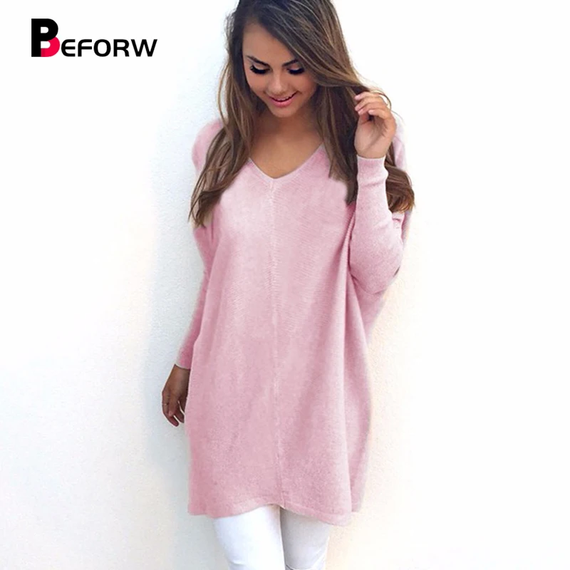 BEFORW Female Loose Casual Sweater 2018 Autumn Winter Pullovers Fashion Solid Sweaters Sexy V Neck Knitted Long Women Sweater
BEFORW Female Loose Casual Sweater 2018 Autumn Winter Pullovers Fashion Solid Sweaters Sexy V Neck Knitted Long Women Sweater