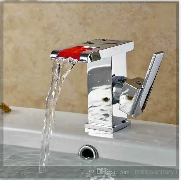 New Waterfall LED Basin Faucet Square Shape Sink Mixer Tap Single Handle Chrome emergi | Канцтовары для офиса и дома
