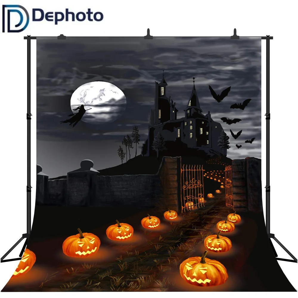 Dephoto фото фон Хэллоуин замок ведьмы ужасная ночь луна Тыква фотостудия фотофоны