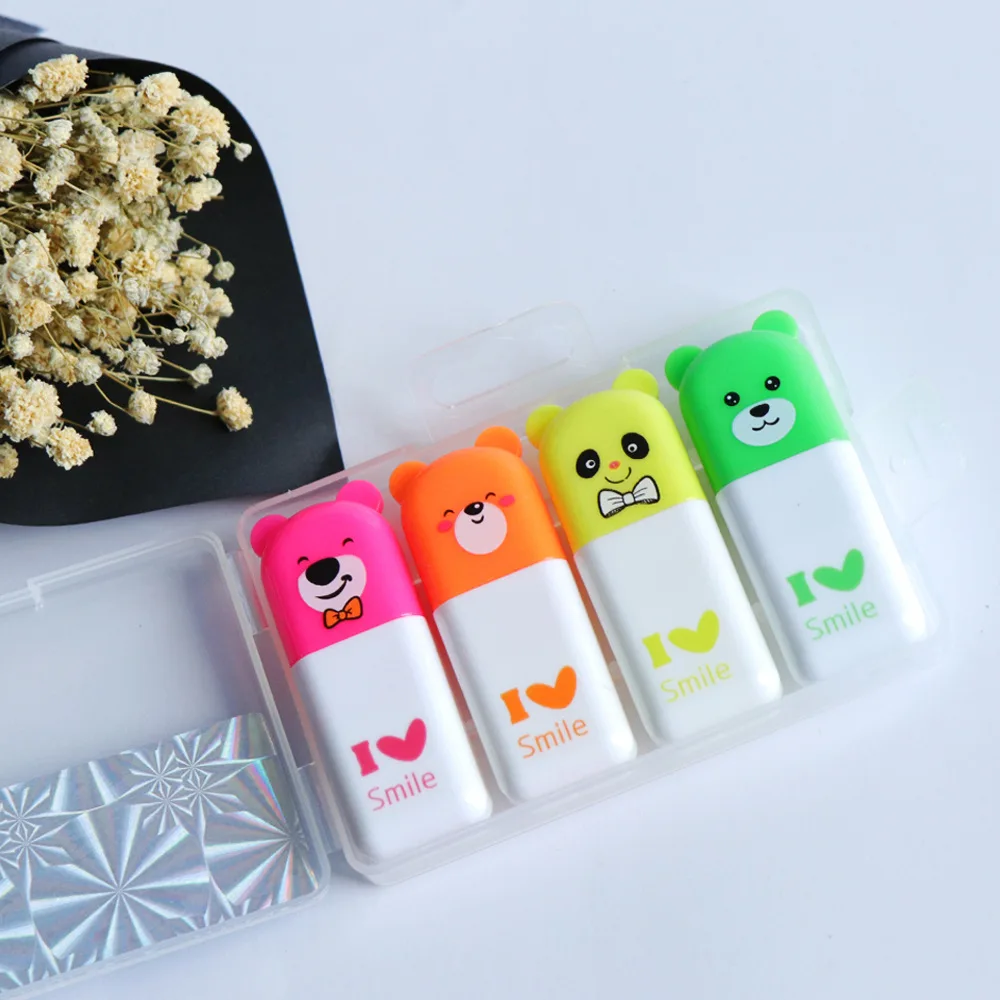 10sets Kawaii Highlighter Pen 4/5/6 Colors Cute Bear I Love Smile Highlighter Marker Pen Set School Supplies Kids Toy Promotion
10sets Kawaii Highlighter Pen 4/5/6 Colors Cute Bear I Love Smile Highlighter Marker Pen Set School Supplies Kids Toy Promotion