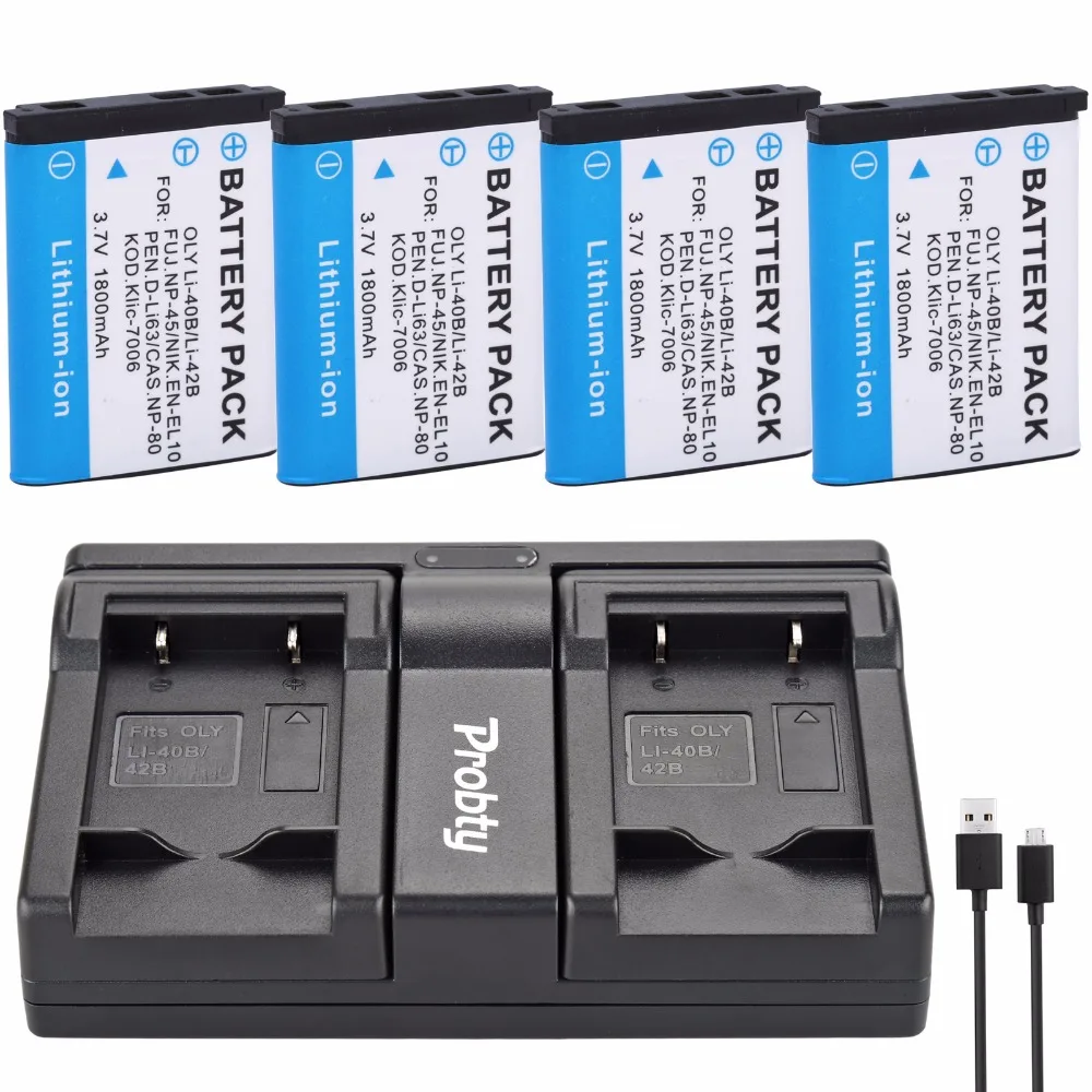 4 Pcs LI-40B LI-42B Li 40B 42B Battery + USB Charger for Olympus Stylus 1040 1050W 1060 1070 1200 7000 7010 7020 7030 7040
4 Pcs LI-40B LI-42B Li 40B 42B Battery + USB Charger for Olympus Stylus 1040 1050W 1060 1070 1200 7000 7010 7020 7030 7040