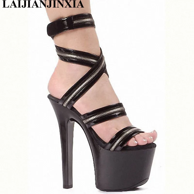 

7 Inch Sexy Clubbing High Heels Zip Platform Fashion Rome Gladiator Shoes 17cm Exotic Dancer Shoes Strappy Sandals