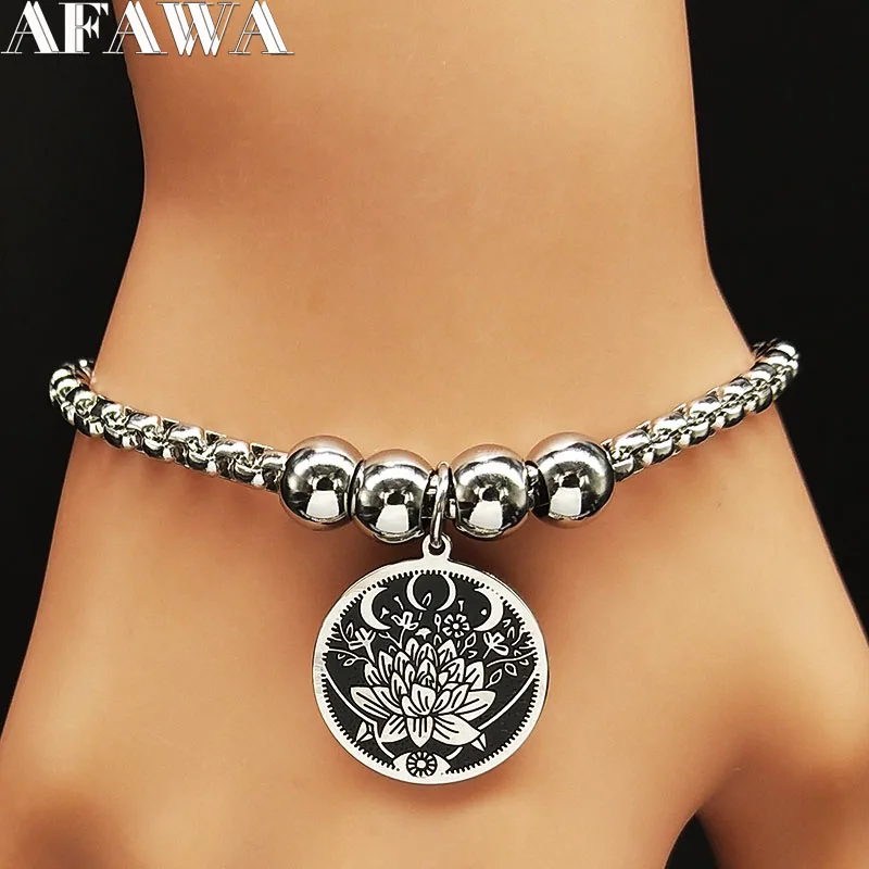 

Lotus Stainless Steel Cuff Bracelet Women Silver Color Bangle Bracelets Jewelry pulseras de acero inoxidable para mujer B18336